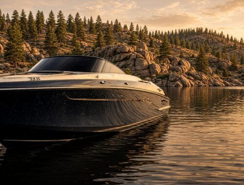 Ceramic coated boat with a glossy black hull on a Northern Arizona lake near Prescott