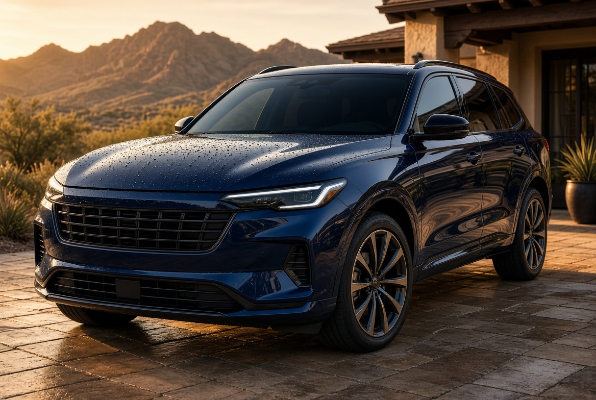 Water beading on a ceramic coated SUV at sunset in the Arizona high desert