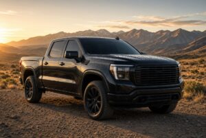 Ceramic coated black pickup truck with water beading in Northern Arizona