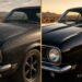 Before and after paint correction and ceramic coating on a black classic car in Arizona